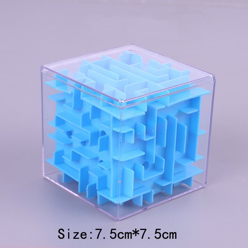 TOBEFU-laberinto 3D de seis caras para niños, cubo mágico transparente, Cubo de velocidad, juego de pelota rodante, laberinto, juguetes educativos: Blue 7.5CM