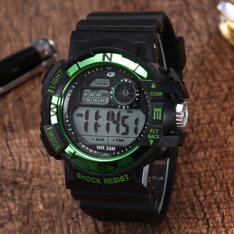 Zwarte band gegalvaniseerd horloge voor mannen en vrouwen vrijetijdssport bergsporthorloge voor studenten elektronisch horloge: Groente