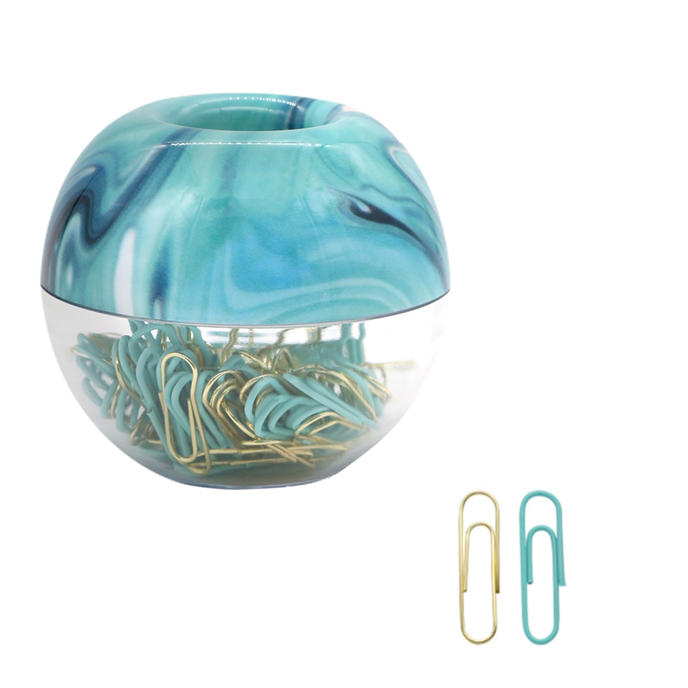 Clips de papel de color dorado y verde menta, soporte dispensador con tapa magnética para oficina, escuela, escritorio, organizador, suministros