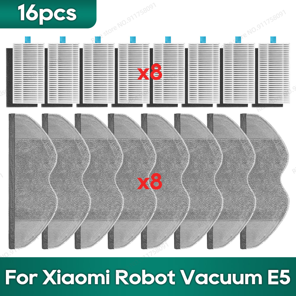 Compatível com os acessórios de reposição do Xiaomi Robot Vacuum E5, Filtro de Mop, Escova Lateral, Pano de Limpeza.: Cáqui escuro