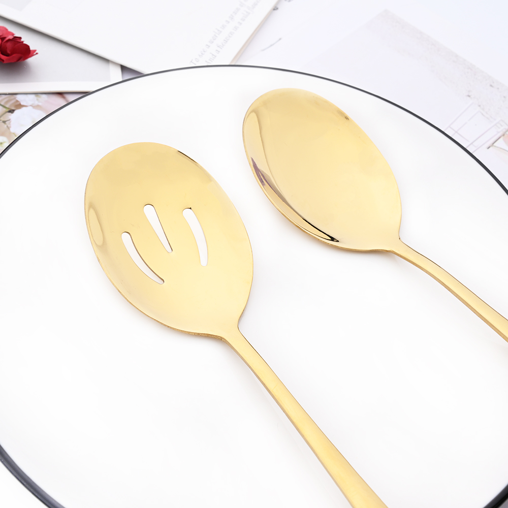 Drmfiy Rainbow Dinnerware Set 4Pcs Service Colander Spoons Stainless Steel Set Buffet Dinner Restaurant Banquet Tableware Set