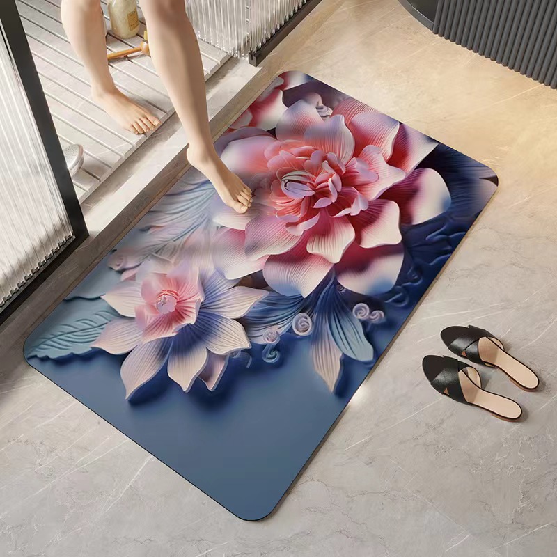 Saugfähige 3D-Badezimmer-Bodenmatte, weicher Kieselgur-Schlamm, Badezimmer-Eingangsteppich, rutschfeste, schnell trocknende Fußmatt für Höhle Haushalt: 40cmX60cm / violett/紫罗兰