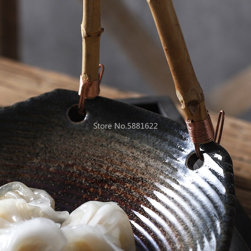 Creatieve Japanse Keramische Plaat Sushi Winkel Hotel Servies Set Borden Draagbare Bamboe Opknoping Plaat Fruit Mand Diner Platen