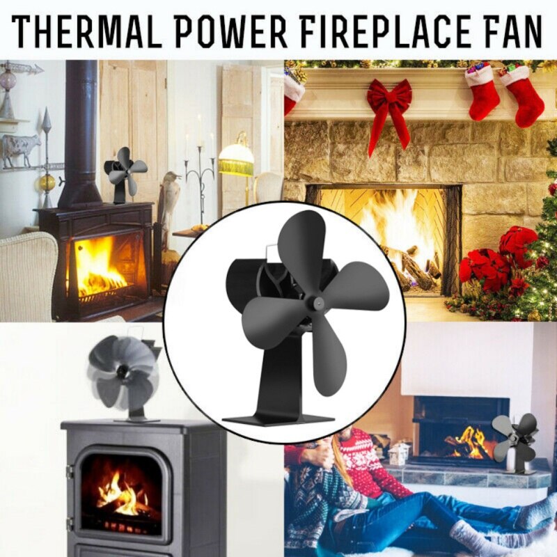 Heat Powered Fireplace Fan 4 Blades Wit Handle Silent Operation Circulating Warm Air Eco-Friendly Stove Fan Saving Fuel Efficien