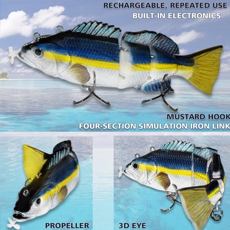 Robotic Fishing Lures Auto Swimming Electric Lure Bait Wobblers For 4-Segement Swimbait USB Rechargeable Flashing LED light