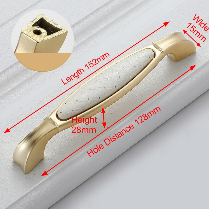 Creamic Gold and White Cabinet Handles Knobs Zinc Alloy Drawer Pulls Kitchen Door Handles Furniture Handle Door Hardware: 1033FD-128mm