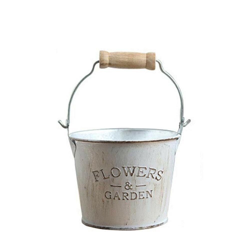 Small Size Cute Vintage Bucket Flower Pot Planter Succulent Plant Flowerpot Decor Garden Home N3A6: Small wooden handle