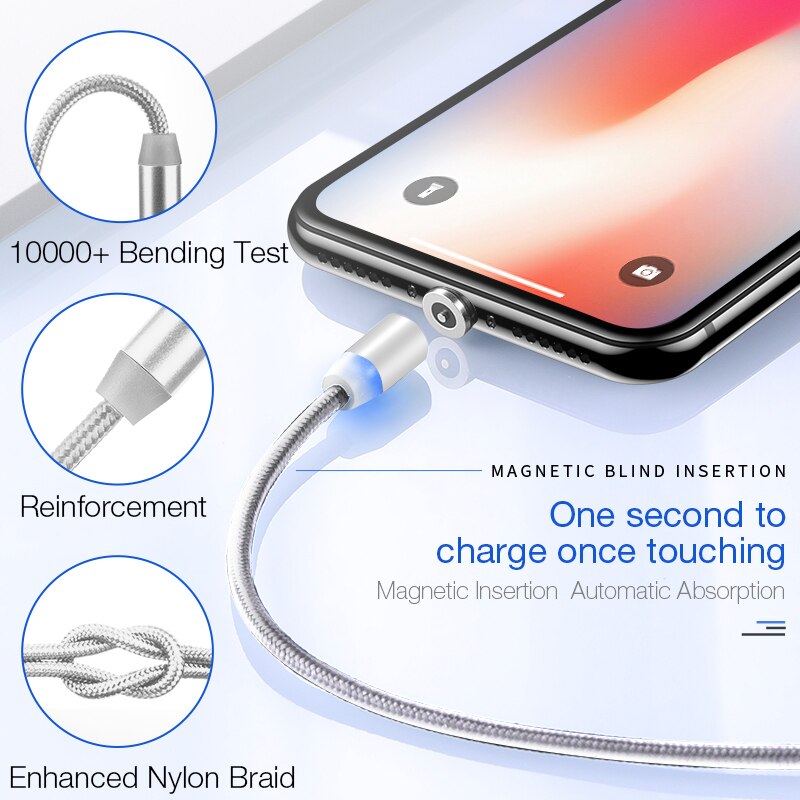 Cafele USB Cable for iPhone / Micro USB / Type C Magnetic LED Lighting USB Cable for iPhone XS Xiaomi Pocophone F1