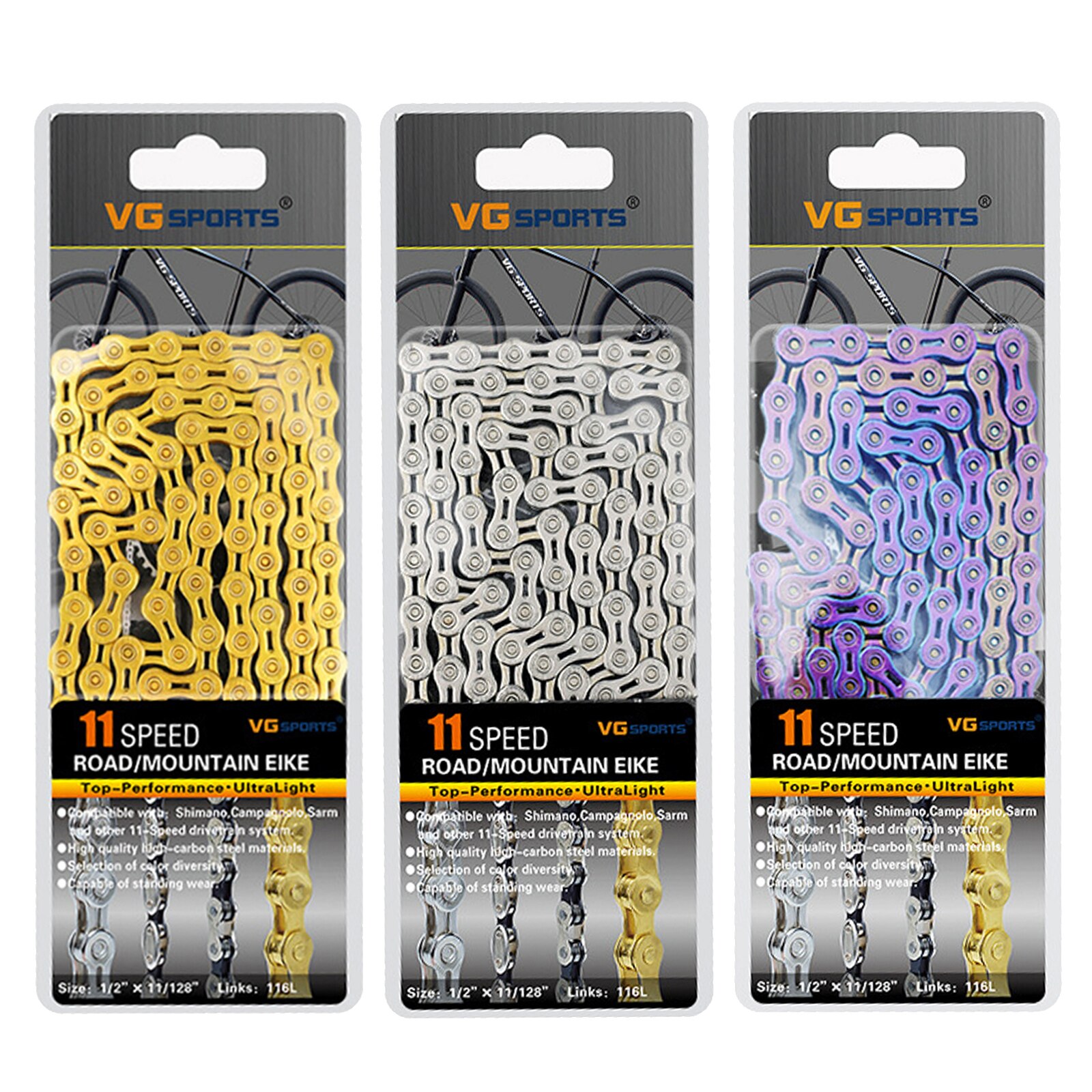 8/9/10/11S 116L Bicycle Chains Half-Hollow Mountain Road Bike Chain Steel High Strength Ultralight Bike Chain Component Parts