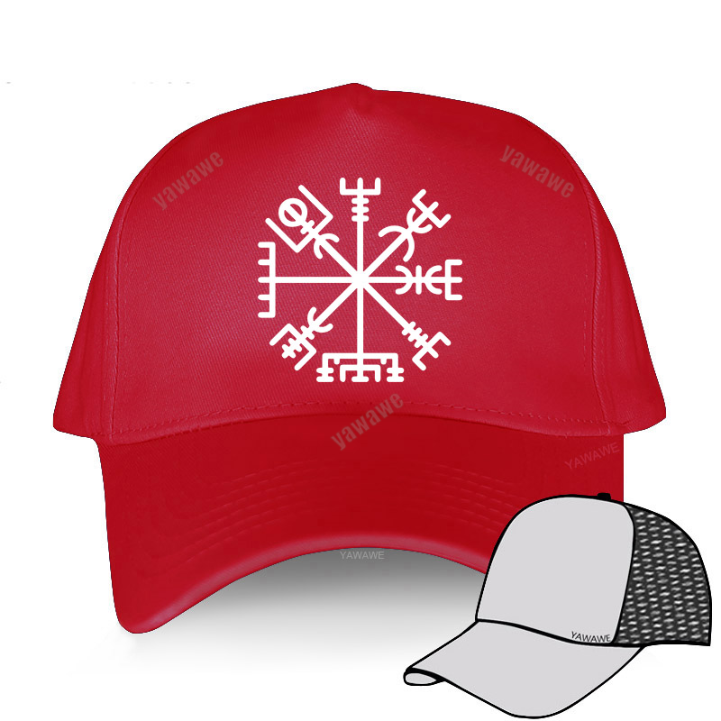 Marchio di moda Vegvisir Futhark Runes Navigator Vegvisir Viking Compass berretto da Baseball uomo donna cappelli snapback Hip-Hop regolabili: red mesh