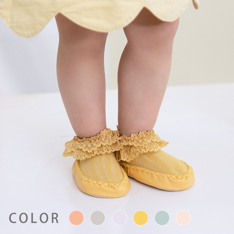 Sokken Meisje Kant Ruche Sokken Met Rubberen Zolen Voor Peuters Rubberen Zool Sokken Prinses Baby Sok Schoen slipper