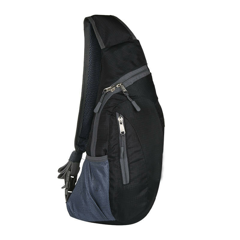 Nova Unisex Sólida Sling Saco Corpo Cruz Ombro Desporto Ao Ar Livre Peito Cintura Packs Caminhadas Viagem de Acampamento: Black