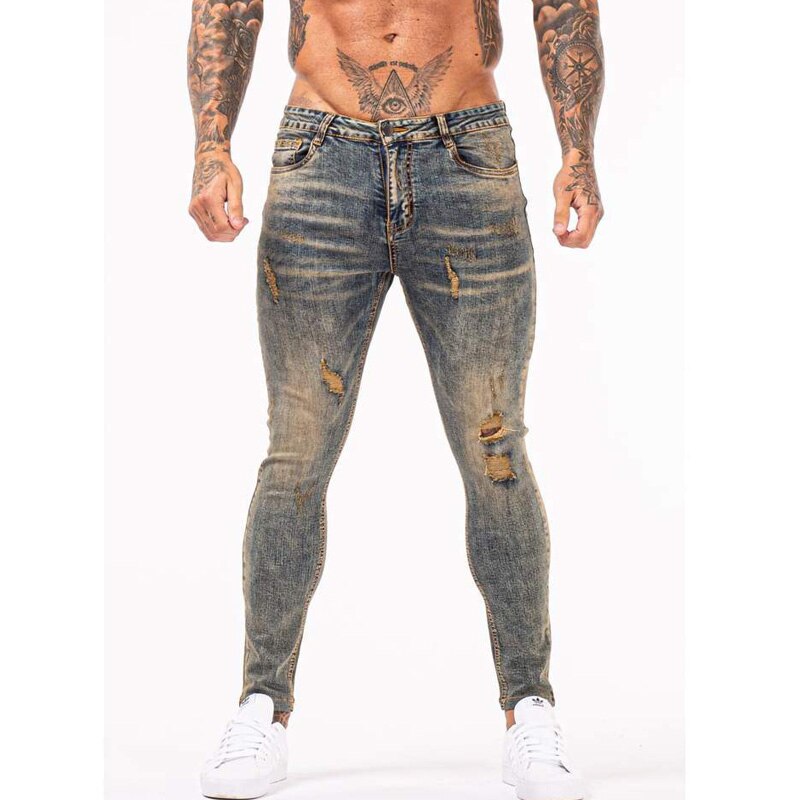 Retro Jeans Mannen Elastische Taille Skinny Jeans Grandado