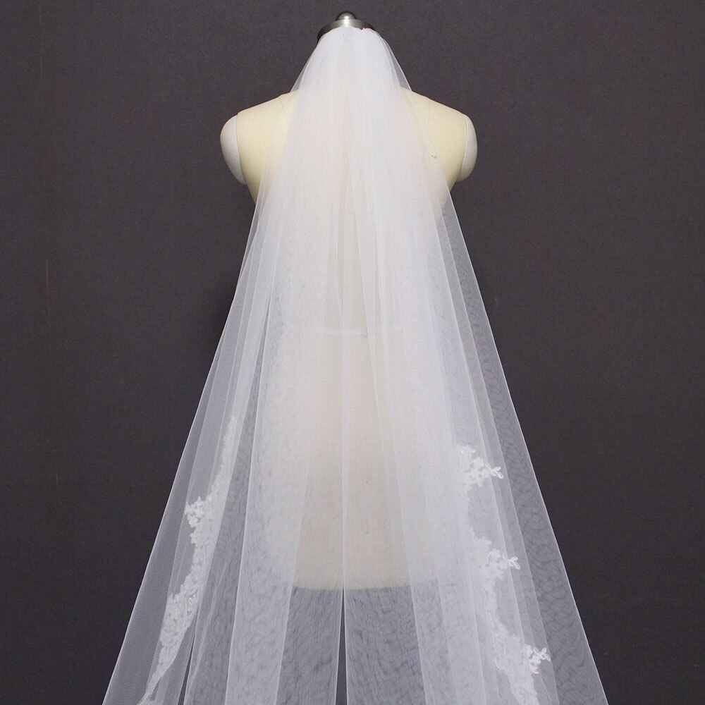 Velo de novia largo con borde de encaje parcial, lentejuelas y purpurina, 3 m unidades , con peine, color blanco marfil, 300cm velos de novia largos, accesorios de boda