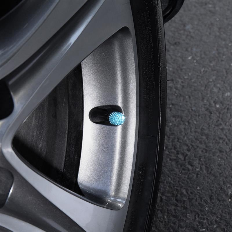 4 stk / lot polymer ler rhinestone dekorative bildæk ventilhætter diamant skinnende støvtætte hætter biltilbehør