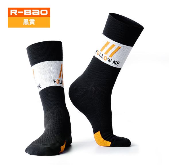 Calcetines deportivos de nailon para hombre, medias de ciclismo para exteriores, senderismo, Maratón, R-BAO/RB7809, 3 par/lote: Black with yellow