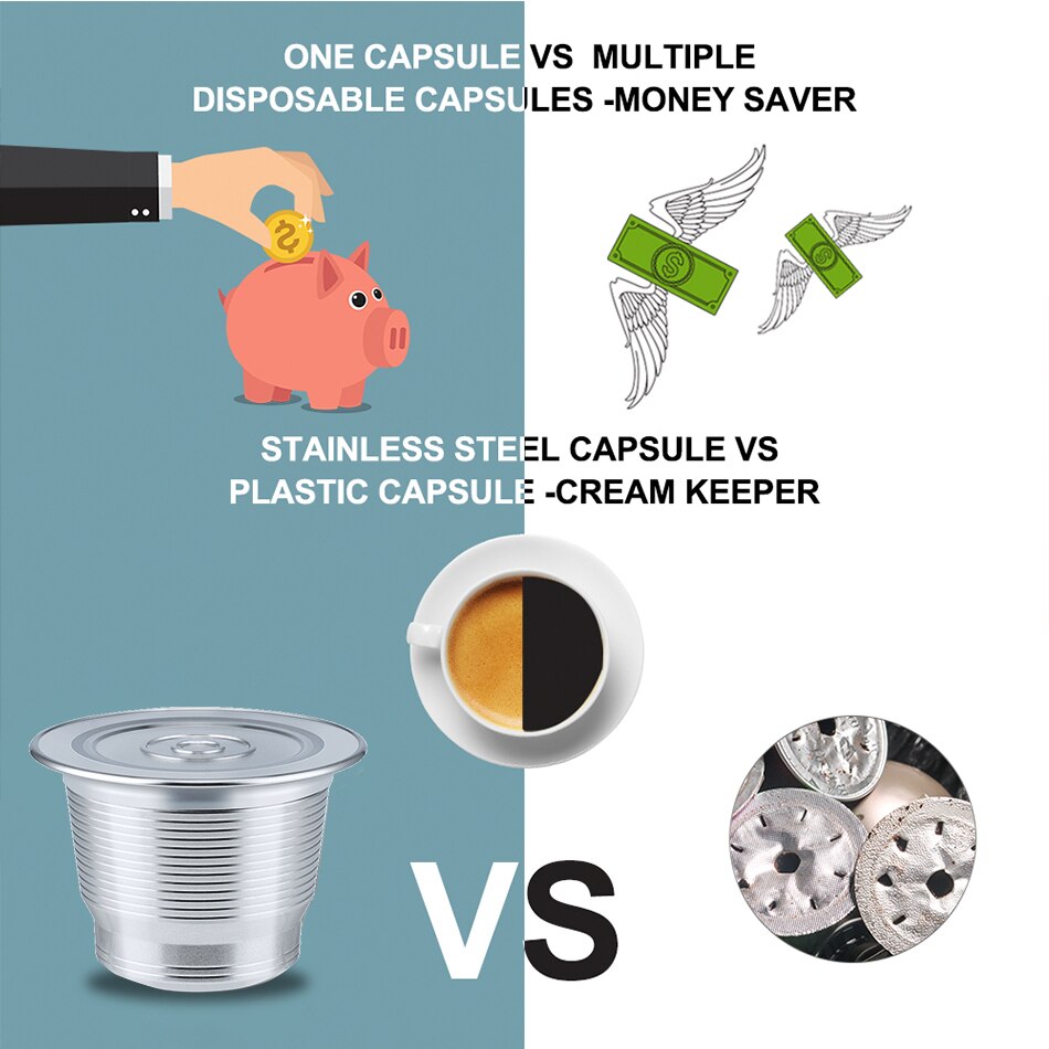 RECAFIMIL Reusable Coffee Capsule Stainless Steel Metal Refillable Coffee Pods for Nespresso Coffee Machine With Spoon & Brush