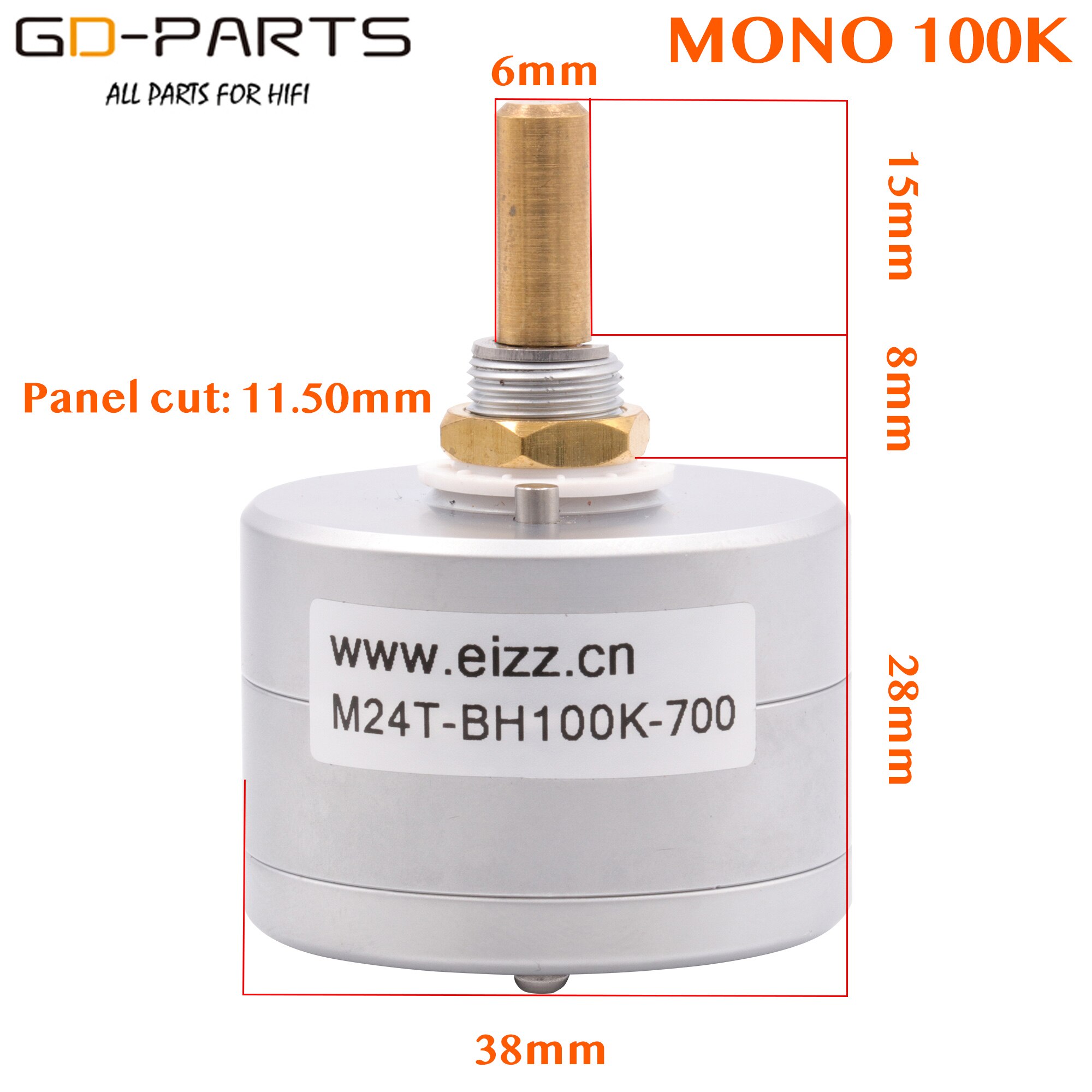 EIZZ Mono 10K 25K 50K 100K 250K 24 Steps Volume Potentiometer LOG Stepped Attenuator Serial Type 6mm Brass Shaft Hifi DIY 1PC