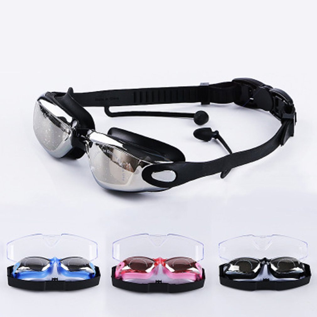 Siliconen High-Definition Zwembril Volwassen Bijziendheid Zwembril Waterdicht Anti-Fog Plating Zwembril Set Lens:pc