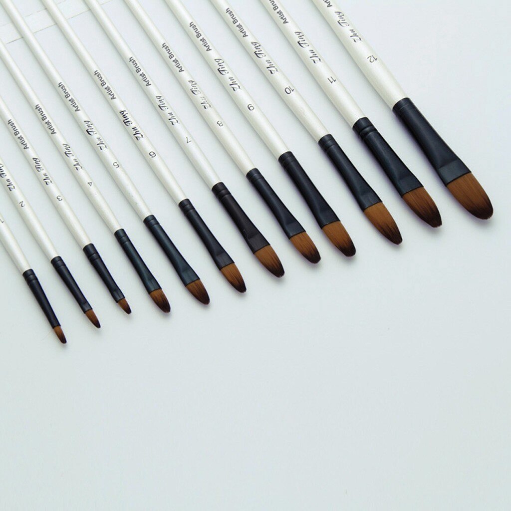 12-delige penseelset nylon voor doe-het- acryl- en aquarelverf