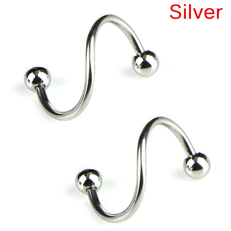 1Pair8mm Spiraal Chirurgisch Staal Spiral Twisted Lip Ring Neusringen 16 Gauge Oor Kraakbeen Helix Piercing Lichaam Accessoires Sieraden: Silver