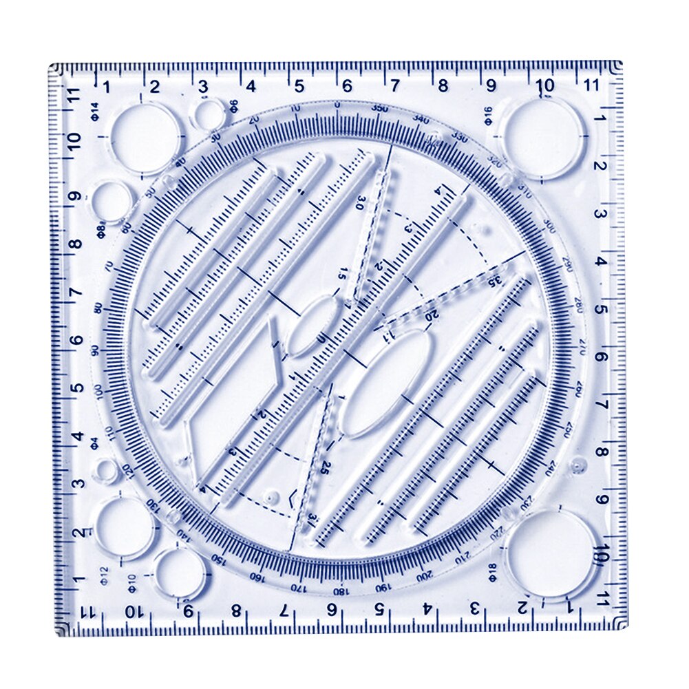 Multi-function Ruler Plastic Rotatable Drawing Template Art Construction Geometry Ruler Student Stationery: Blue