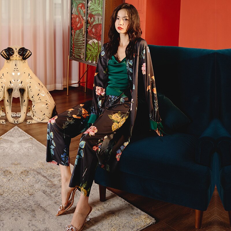 Vrouwen Lange Mouw Gewaad Lady Losse Tweedelige Set Toevallige Badjas Lente Zomer Vrouwelijke Chiffon Sexy Comfort Nachtkleding