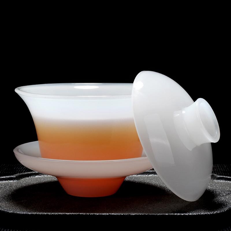 160 Ml Gaiwan Witte Jade Porselein Thee Kom Met Deksel Schotel Set Kantoor Theeceremonie Drinkware Verjaardag Collectie