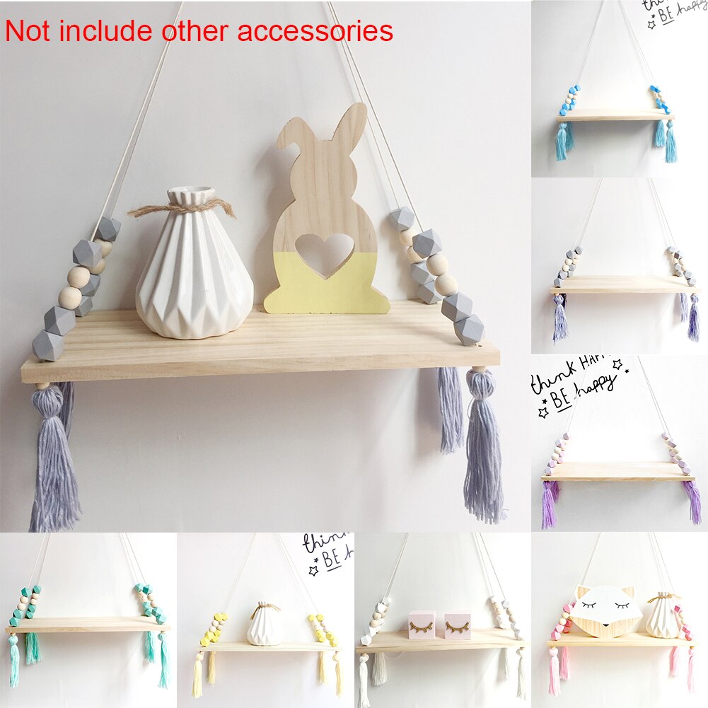 Room Swing Wood Shelves Tassel Hanging Shelf Rope Wall Decor