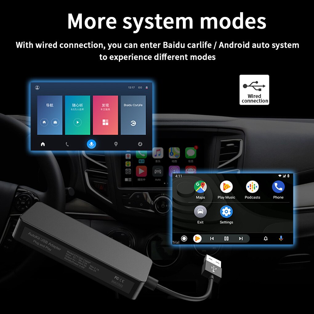 Carlinkit-llave electrónica automática Apple CarPlay /Android para Carplay, para sistema Android, pantalla de enlace inteligente, compatible con mirrorlink, IOS, 14 mapas de música