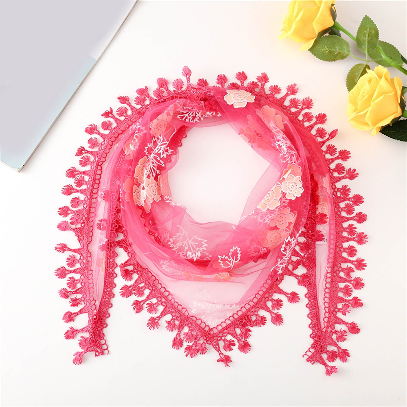 Bufanda multifuncional con borlas de encaje para mujer, chal de flores, pashmina suave, estola de playa de Echarpe,: HT