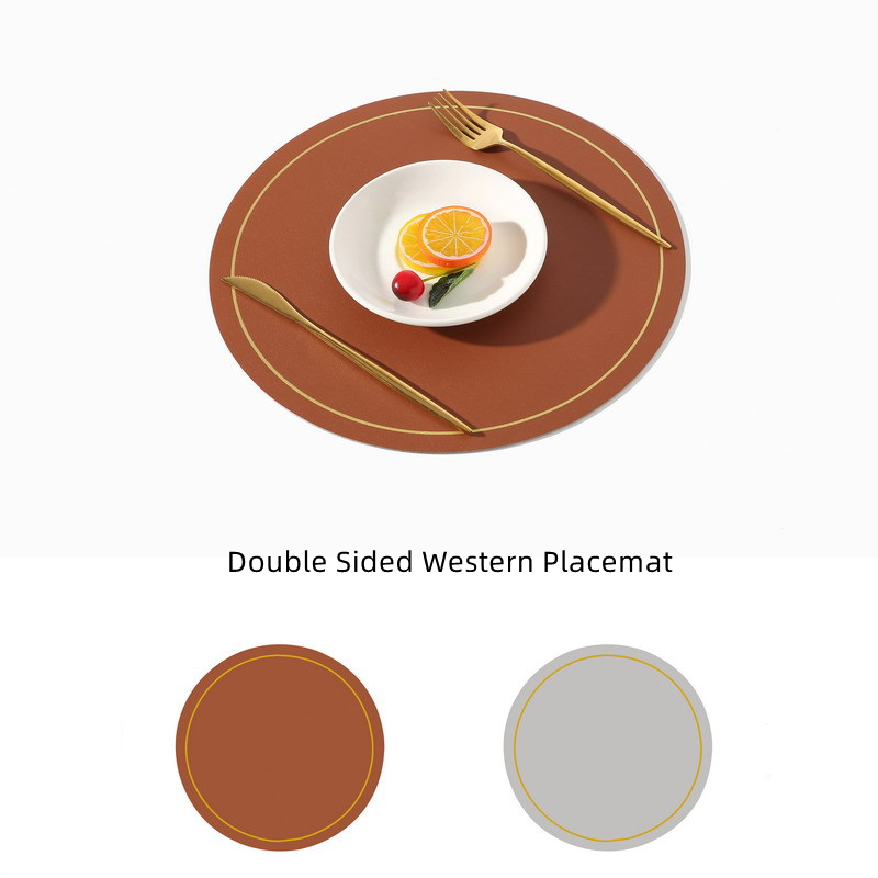Ronde Grote Dubbelzijdige Lederen Tafel Mat Waterdicht En Olie-Proof Huishoudelijke Isolatie Placemat Pvc Hotel Placemats Voor tafel: Bruin