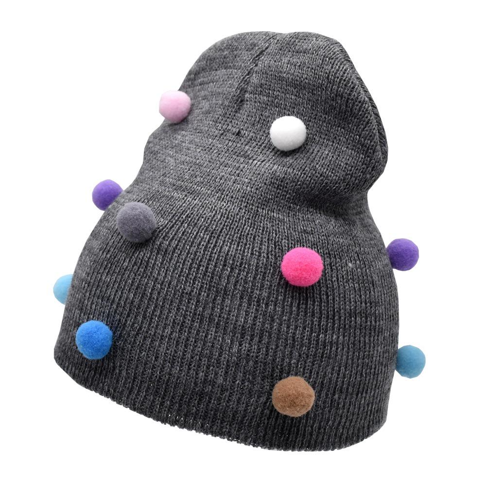 Babymutsje gebreid goede elastische muts pompon lente herfst gebreide warme muts jongen meisje unisex met kleurrijke kleverige ballen: 07