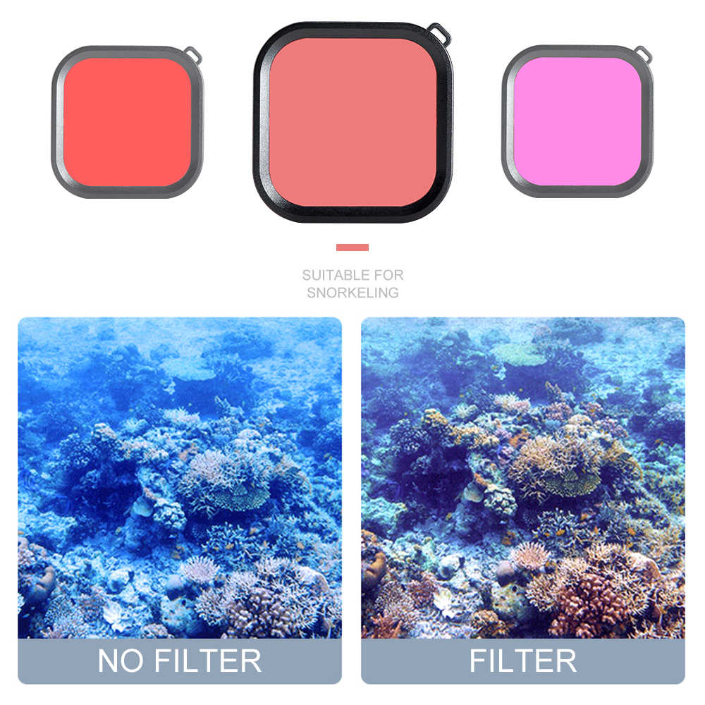 Filtro de lente de buceo para GoPro Hero 8, rojo y morado polarizador, accesorios de filtro de lente de cámara de acción