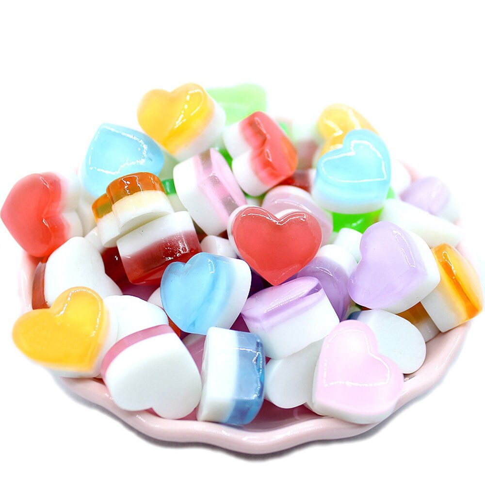 10 Pcs Leuke DIY Hart Snoep Slime Levert Accessoires Telefoon Case Decoratie voor Slime Filler Miniatuur Resin Cake Candy