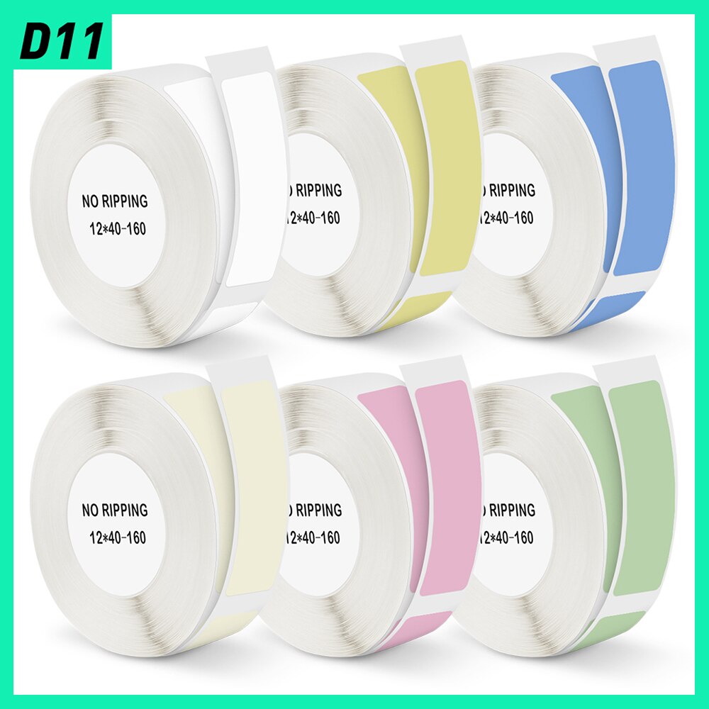 6 Pure Colors NIIMBOT D11 Label Printer Sticker D11 Label Paper Yellow White Label Tape D11 D110 Printer Ribbon 160pcs 12*40mm