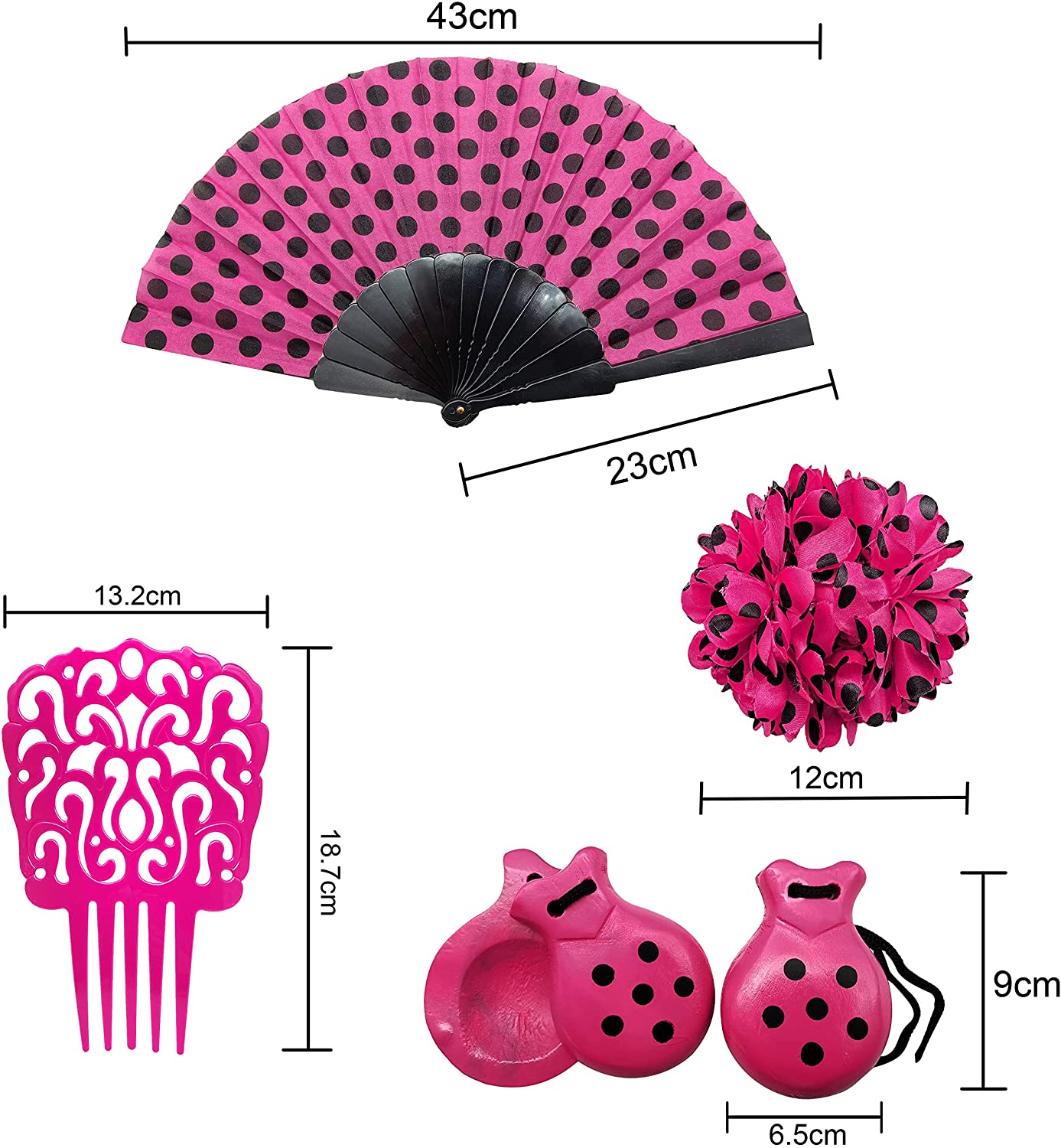 Accesorios Mantilla de Flamenca para Mujer, Disfraces de Sevillana para de Abril Feria, Pack Completo Accesorios