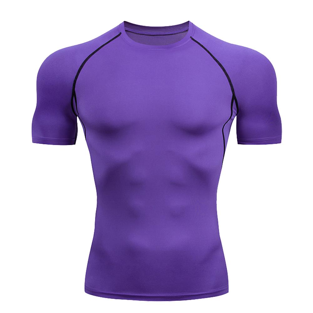 Camiseta de manga corta para hombre, camisetas de ajuste seco para gimnasio y Fitness, camiseta de compresión para entrenamiento, camisetas de boxeo Rashguard, Top deportivo para hombre: Castaño / S