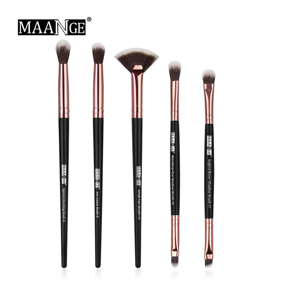 MAANGE – pinceaux de maquillage professionnels, brosses en éventail pour mélange de fards à paupières, sourcils, ensemble de beauté, 5/15 pièces,: 5pcs-Black