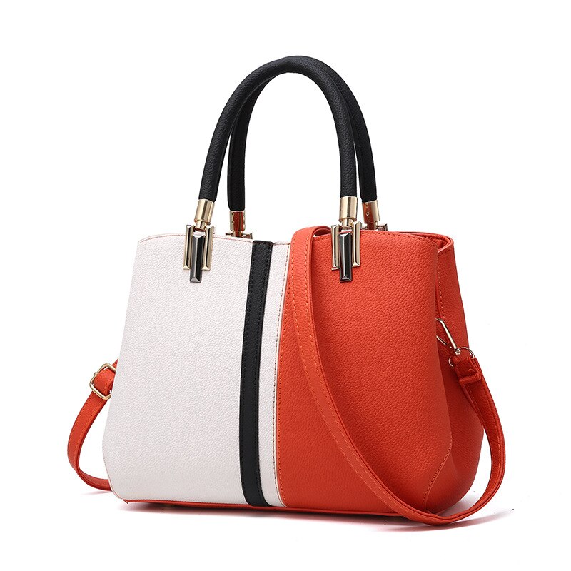 Trend kvinder håndtasker tote taske patchwork farve dame enkel stil pu læder vandtæt håndtasker xz -196.: Orange