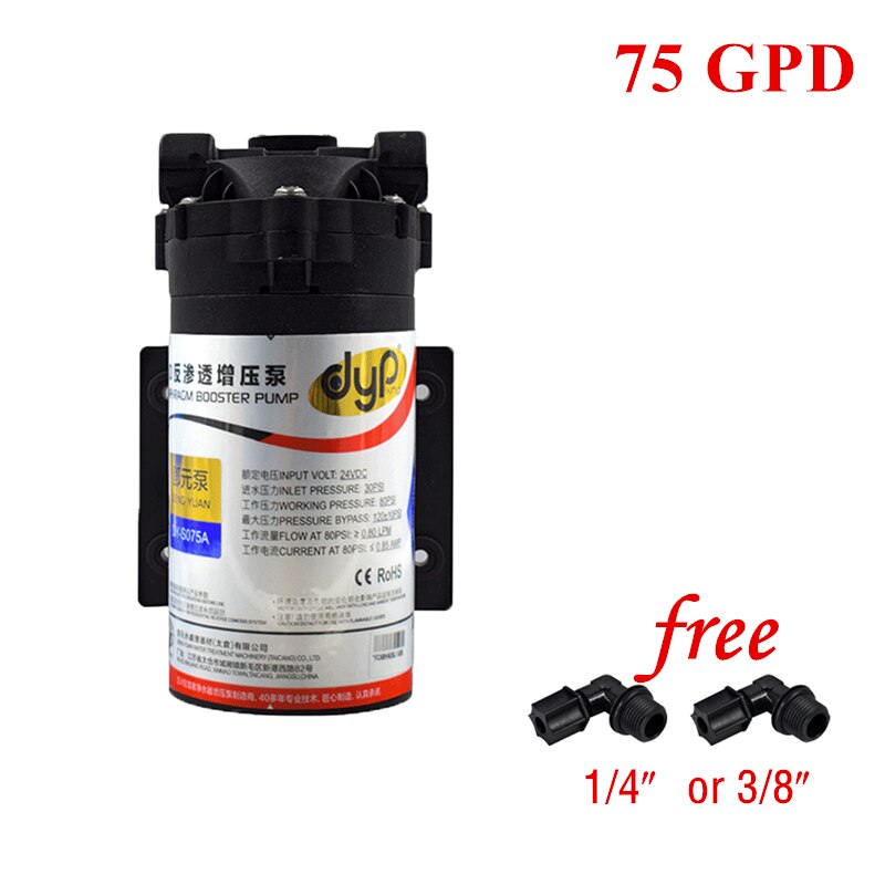 Pompe à diaphragme 24V DC RO, 50 – 400 gpd, pompe de surpression, augmenter les pièces de filtre à eau sous vide pour système d'eau à osmose inverse: 75 GPD