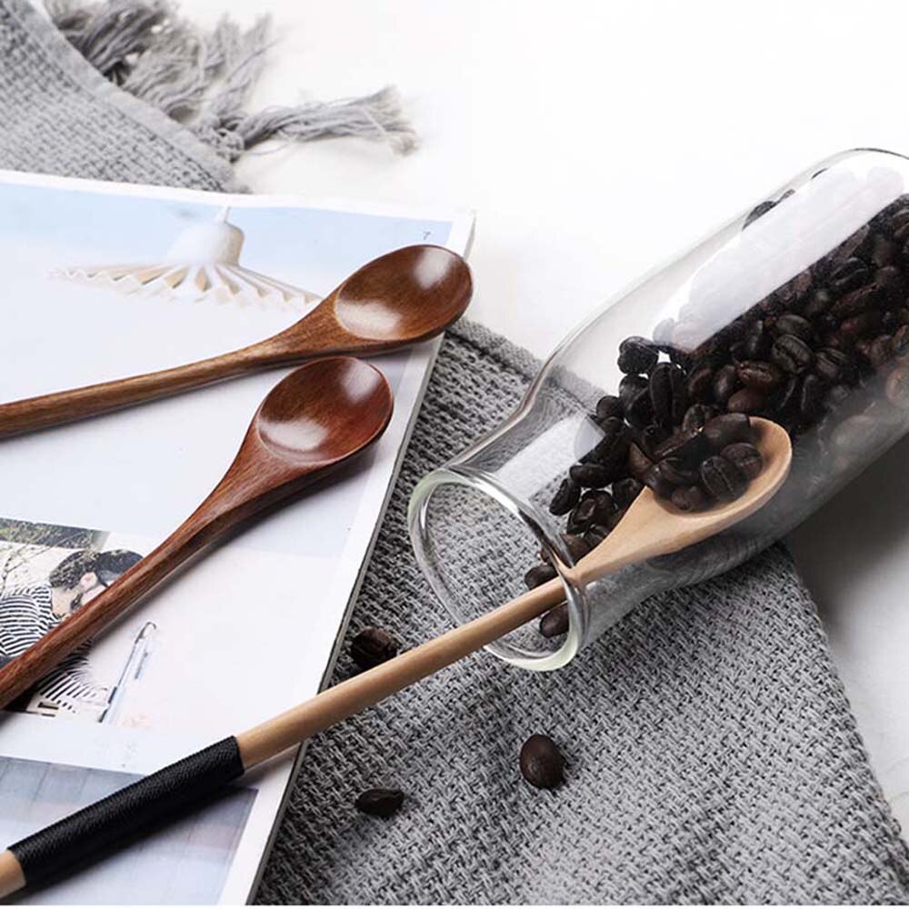 Natural Wood Spoon Bamboo Kitchen Cooking Dining Soup Tea Honey Coffee Utensil Tools Soup-Teaspoon Tableware 1Pc