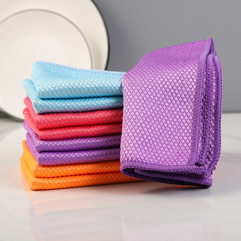 2Pcs Microfiber Glass Cleaning Cloth Efficient Fish Scale Wipe Cloth Cleaning Cloth For Easily Clean Windows Mirrors Towels Rag