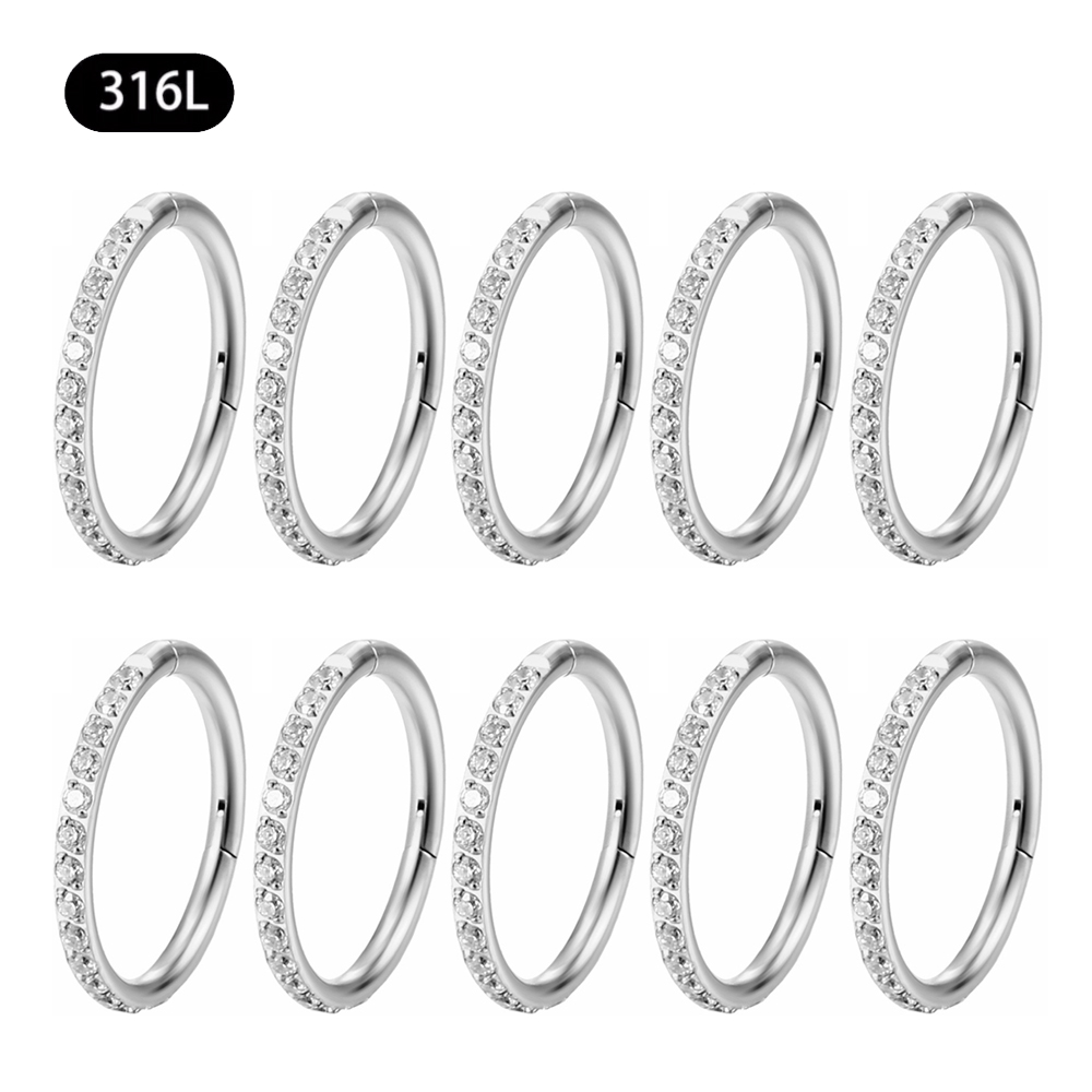 10/50Pc Round Zircon Septum Ring Hoop Cartilage Tragus Helix Small Piercing Nose Ring Earring For Women Body Jewelry Accessorie: GRAY / Rhodium Plated