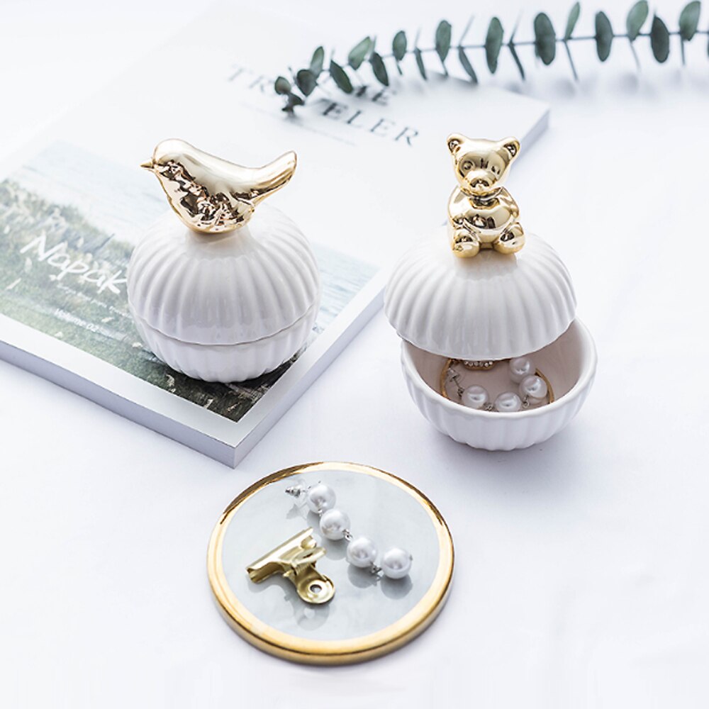 Or 3d Chat kitty animaux En Porcelaine Porte-Bijoux Anneau Plat de Bijoux En Céramique Décor À La Maison Plateau Bol pot blanc Rose pour mariage