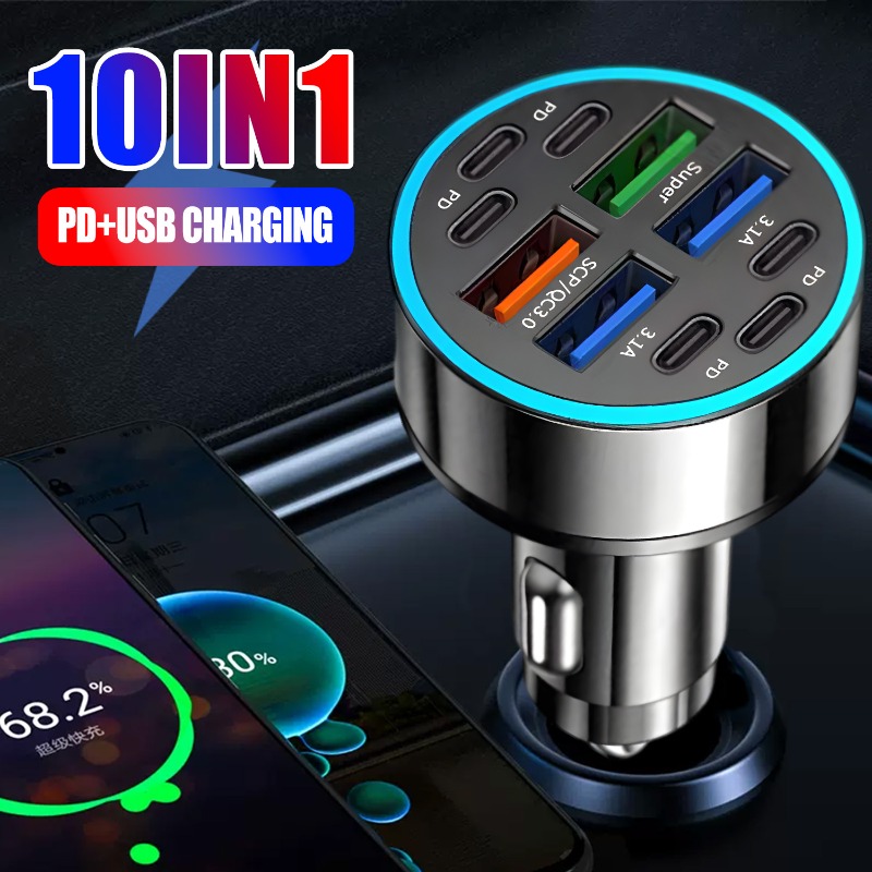 6PD+4USB Superschnelles Lade-Autoladegerät 10-in-1 Effizienter Adapter Elektrische Geräte Ladesysteme Batterieladeinheiten