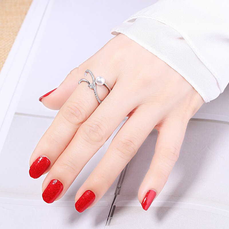 Women's rings, 925 silver jewelry, pearl, zircon gemstones, open finger ring accessories for wedding, engagement, party