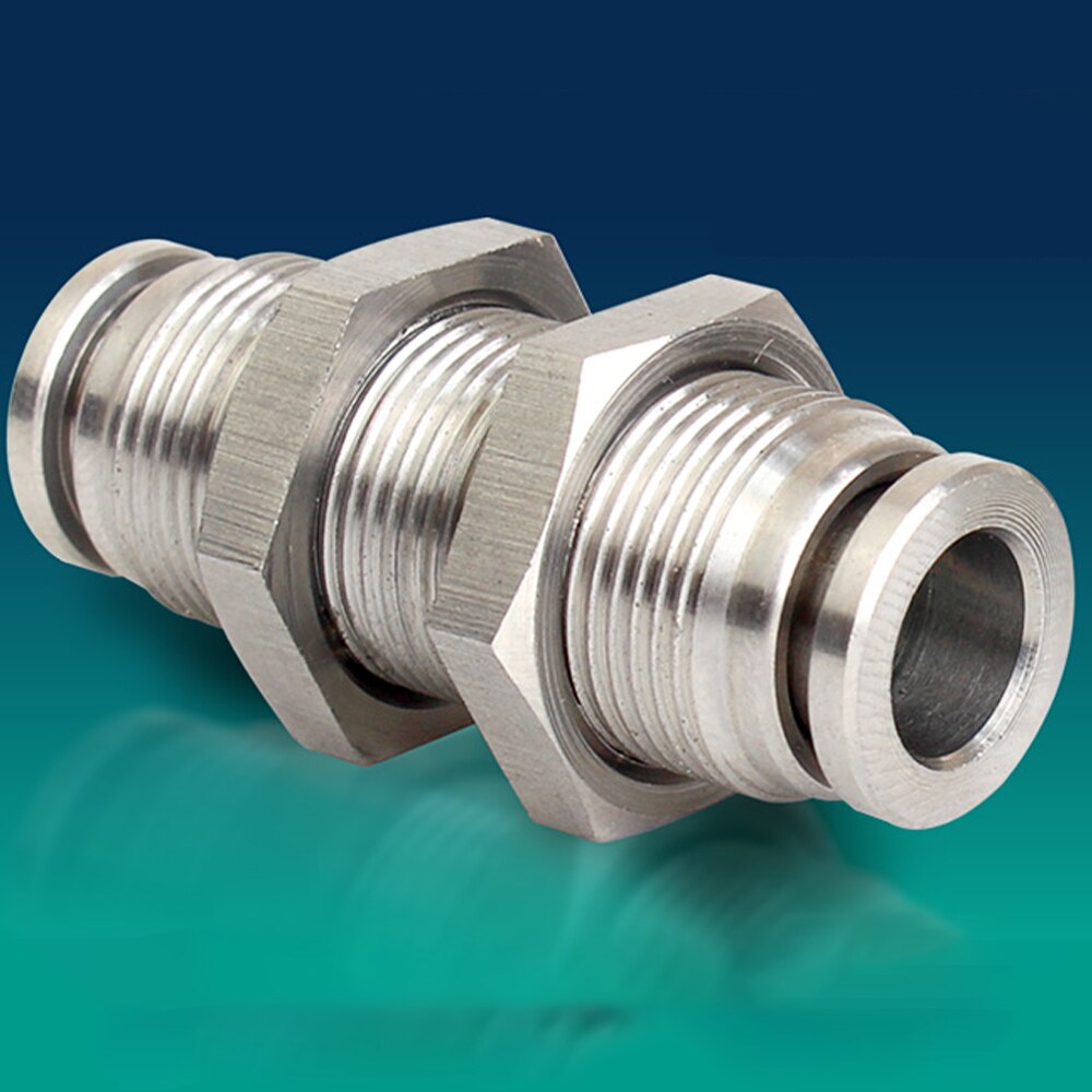 304 stainless steel pneumatic connector PM partition metal quick plug connector 4 6 8 10 12 16mm trachea connector