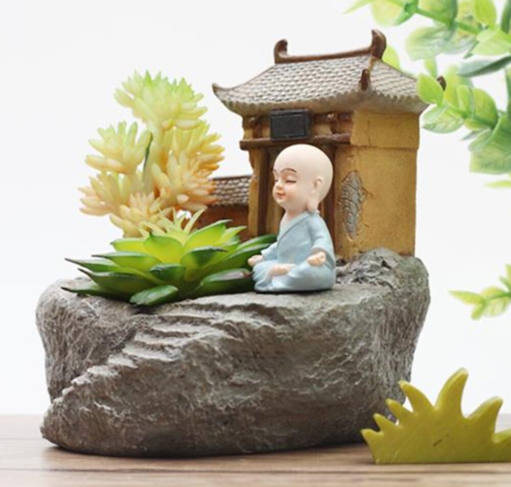 1Pcs Boeddhisme Tempel Resin Bloempot Succulente Planten Planter Monnik Bloempot Thuis Tuin Decoratie Bonsai Bloempot