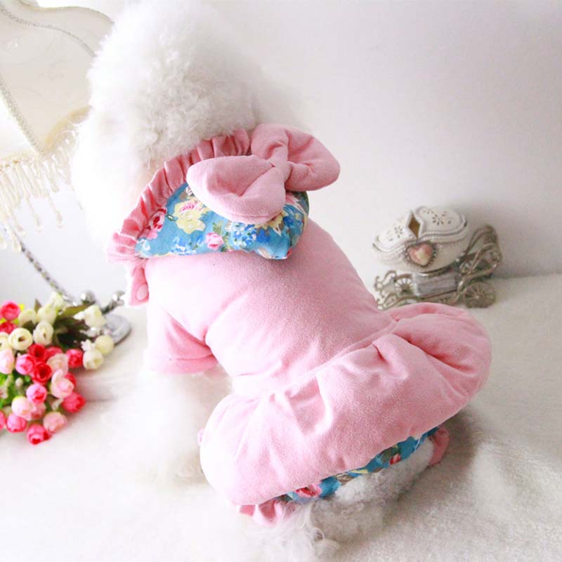 Dikker Fleece Jumpsuit Voor Honden Puppy Bloemen Kombinezon Voor Grote Honden Warme Hond Winter Kleding Leuke Strik Overalls Voor Honden